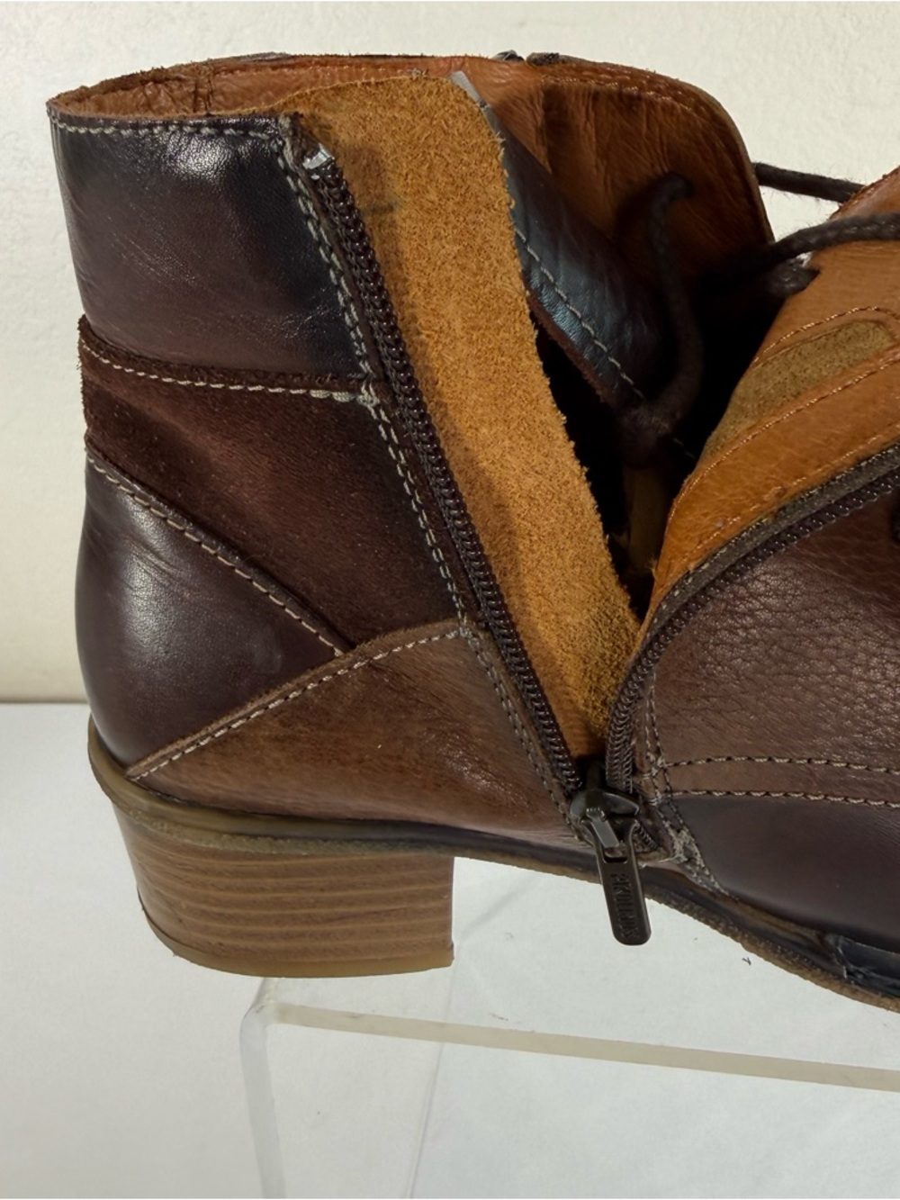Pikolinos Zaragoza W9H-8768 Patchwork Leather Lace-Up Ankle Boots Booties SZ 38 - Picture 11 of 16